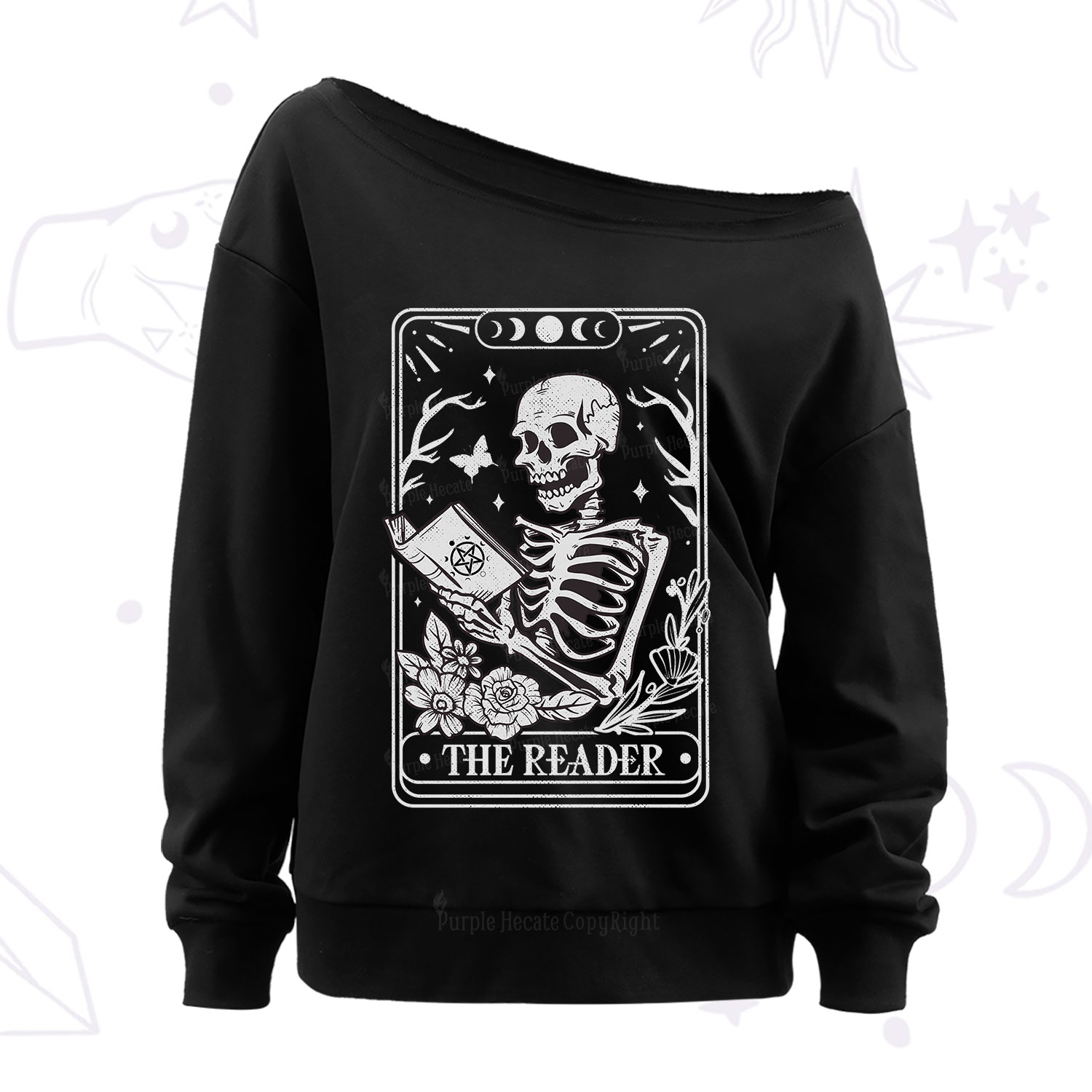Purplehecate The Reader Tarot Card Off The Shoulder Sweatshirt