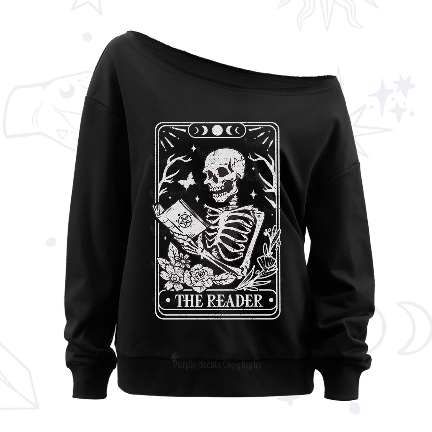 Purplehecate The Reader Tarot Card Off The Shoulder Sweatshirt