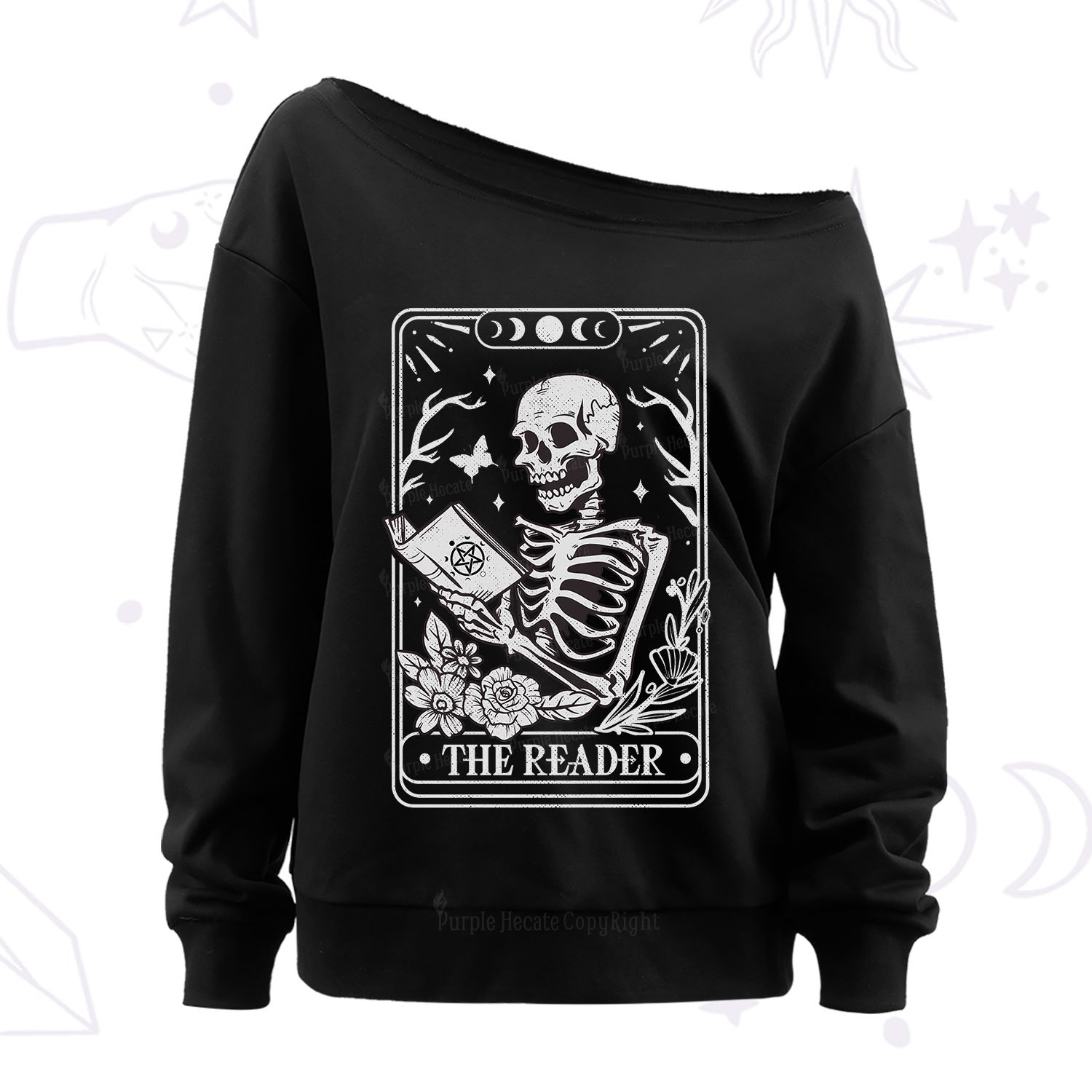 Purplehecate The Reader Tarot Card Off The Shoulder Sweatshirt