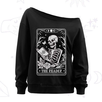 Purplehecate The Reader Tarot Card Off The Shoulder Sweatshirt