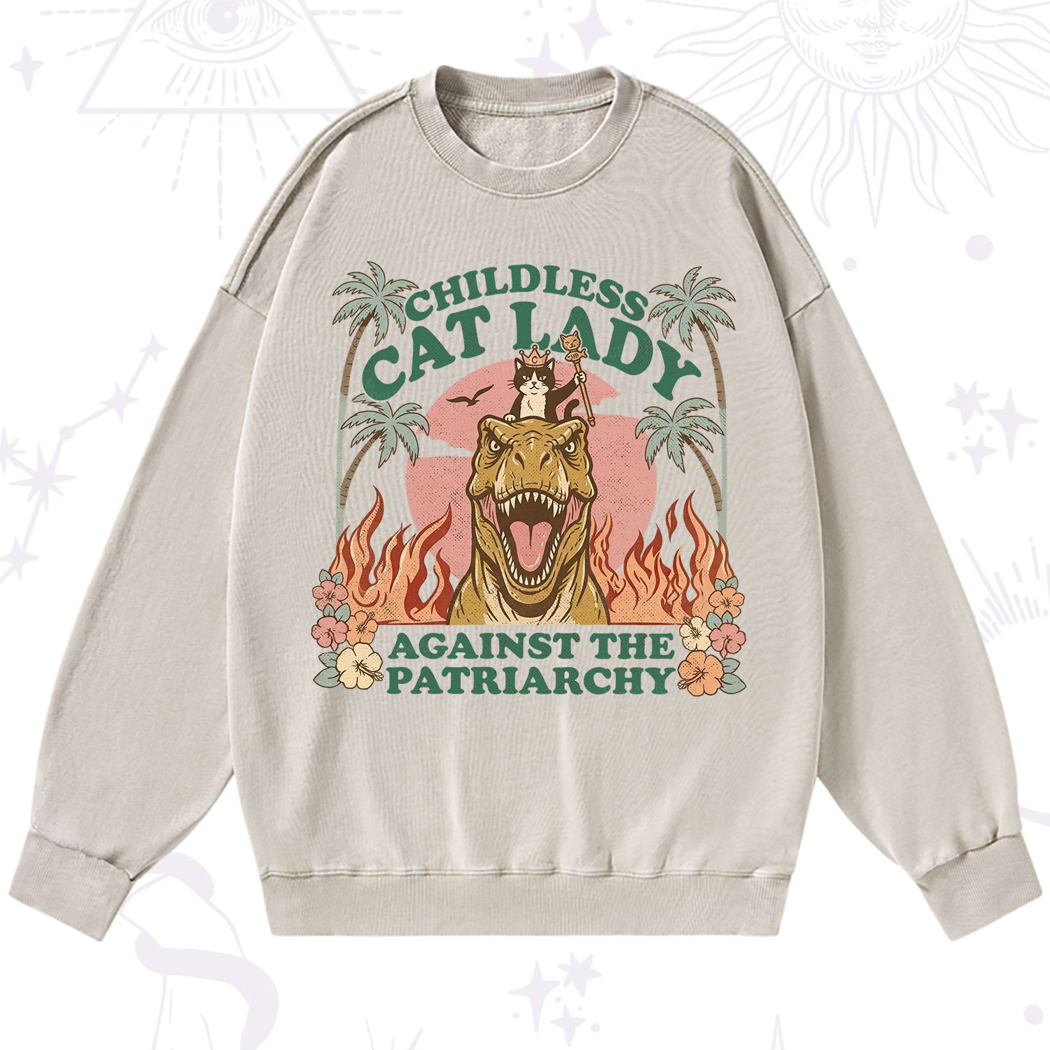 Purplehecate Childless Cat Lady Burn the Patriarchy Washed Sweatshirt