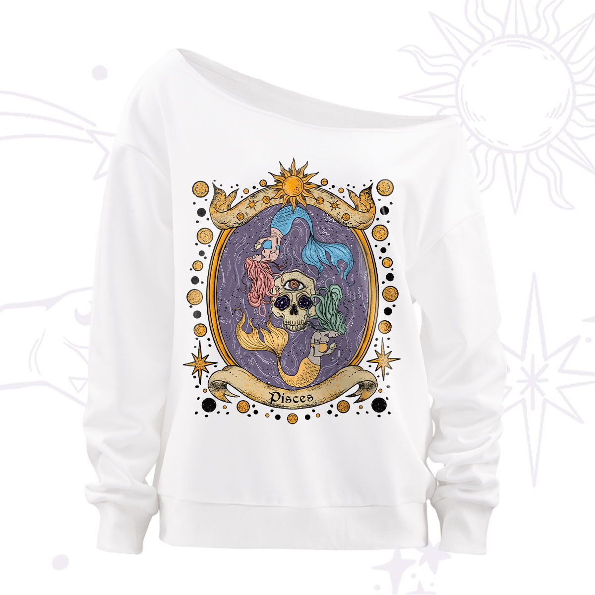 Purplehecate Celestial Pisces Zodiac Off The Shoulder Sweatshirt