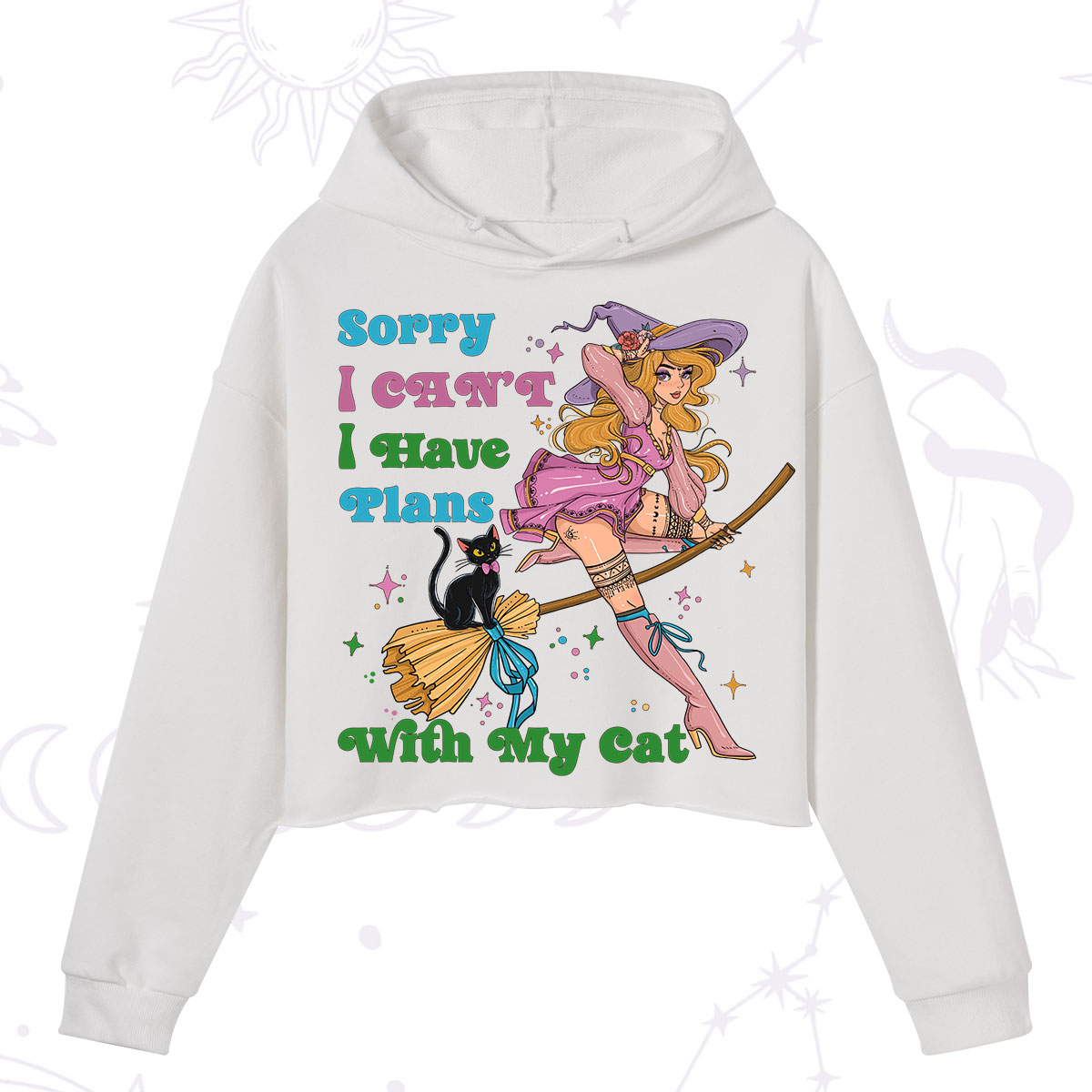 Purplehecate Sorry I Can’t I Have Plans With My Cat Crop Hoodie