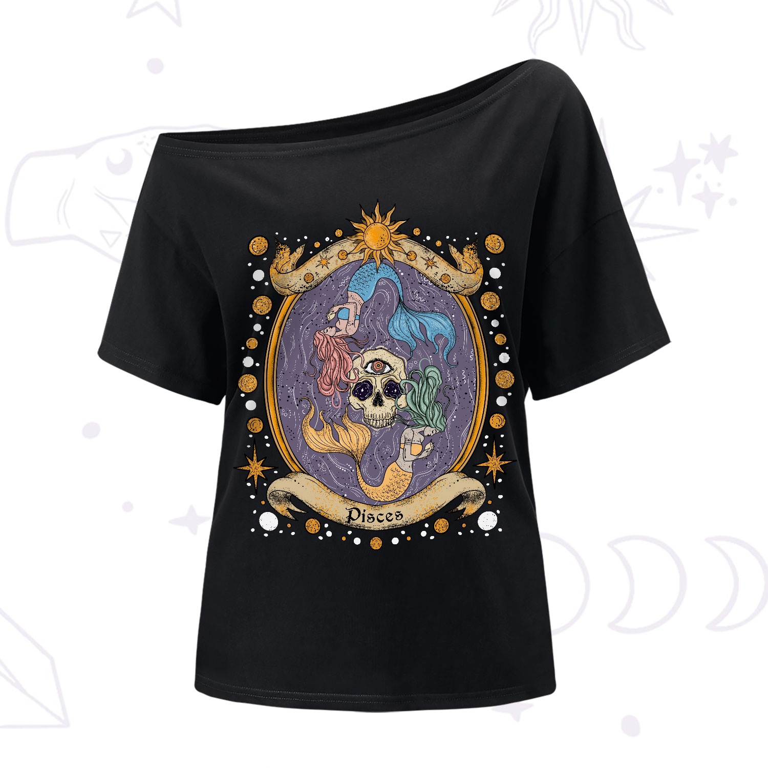 Purplehecate Celestial Pisces Zodiac One-Shoulder T-Shirt