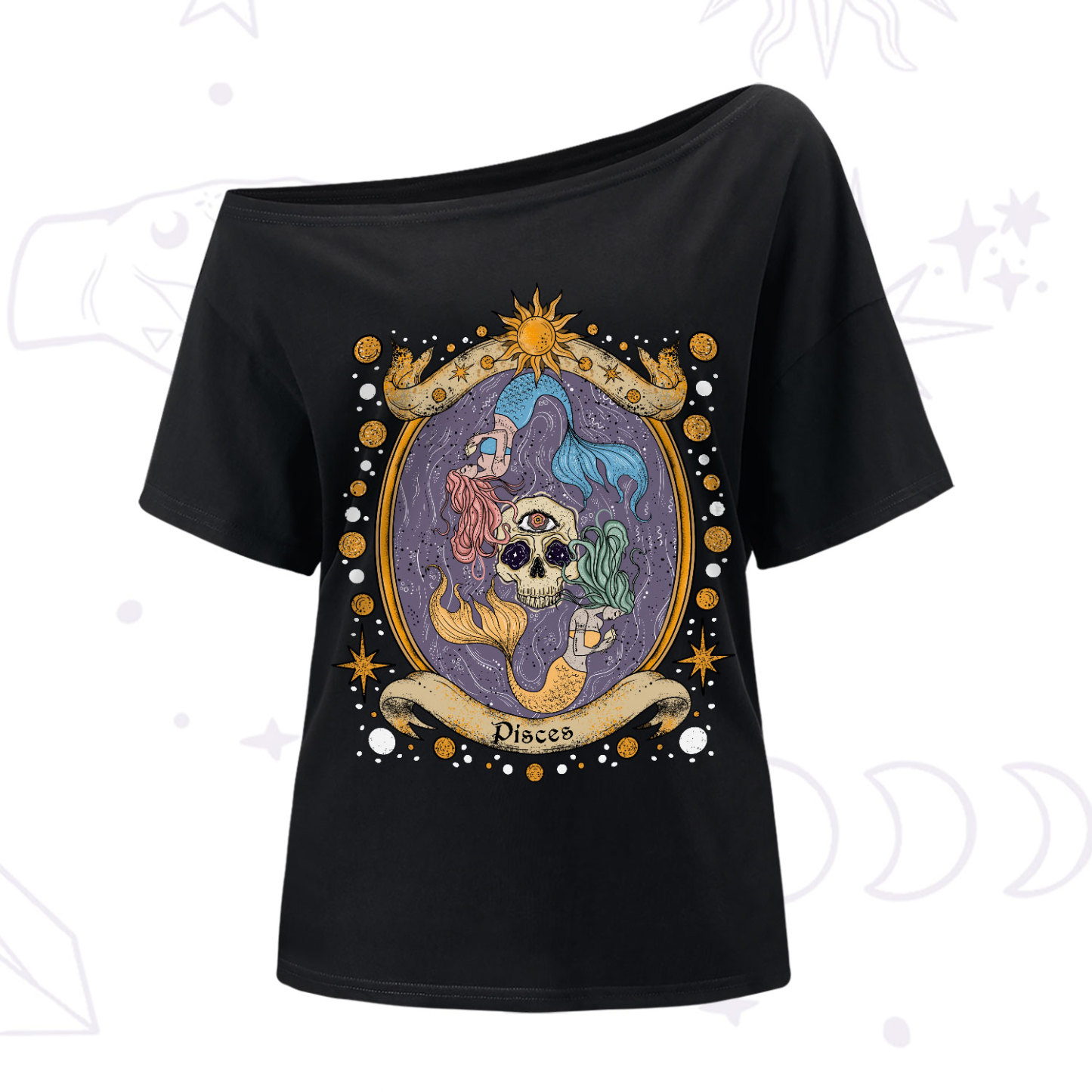 Purplehecate Celestial Pisces Zodiac One-Shoulder T-Shirt