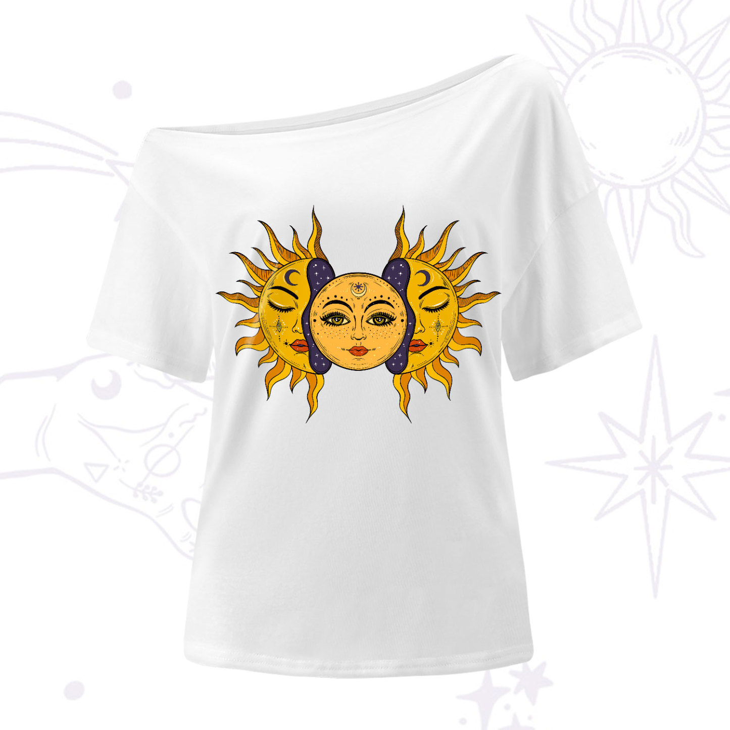 Purplehecate Celestial Twin Suns One-Shoulder T-Shirt