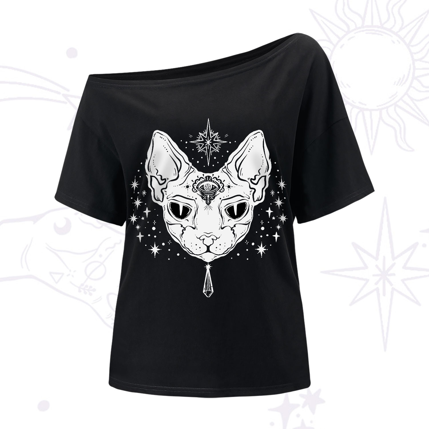 Purplehecate Three Eyed Sphynx Cat One-Shoulder T-Shirt