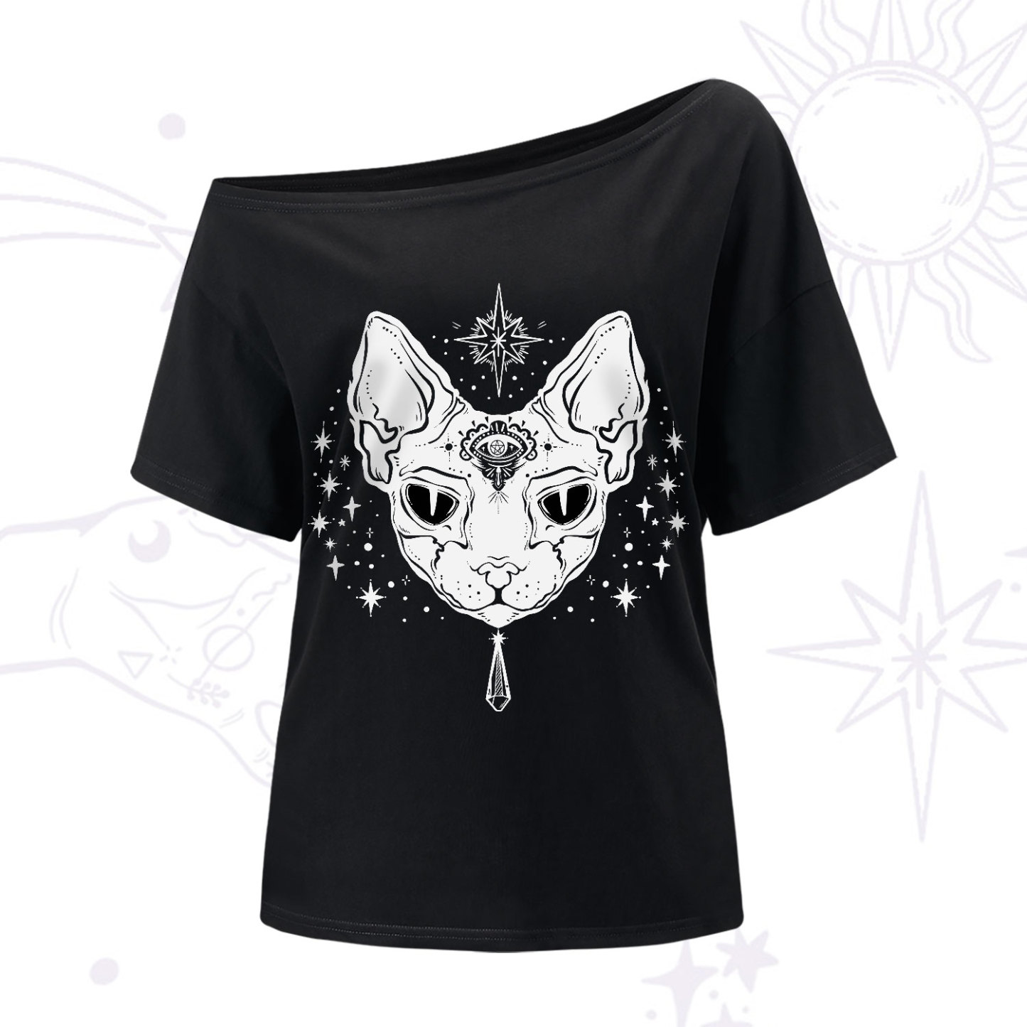 Purplehecate Three Eyed Sphynx Cat One-Shoulder T-Shir