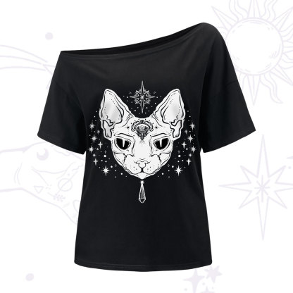 Purplehecate Three Eyed Sphynx Cat One-Shoulder T-Shirt