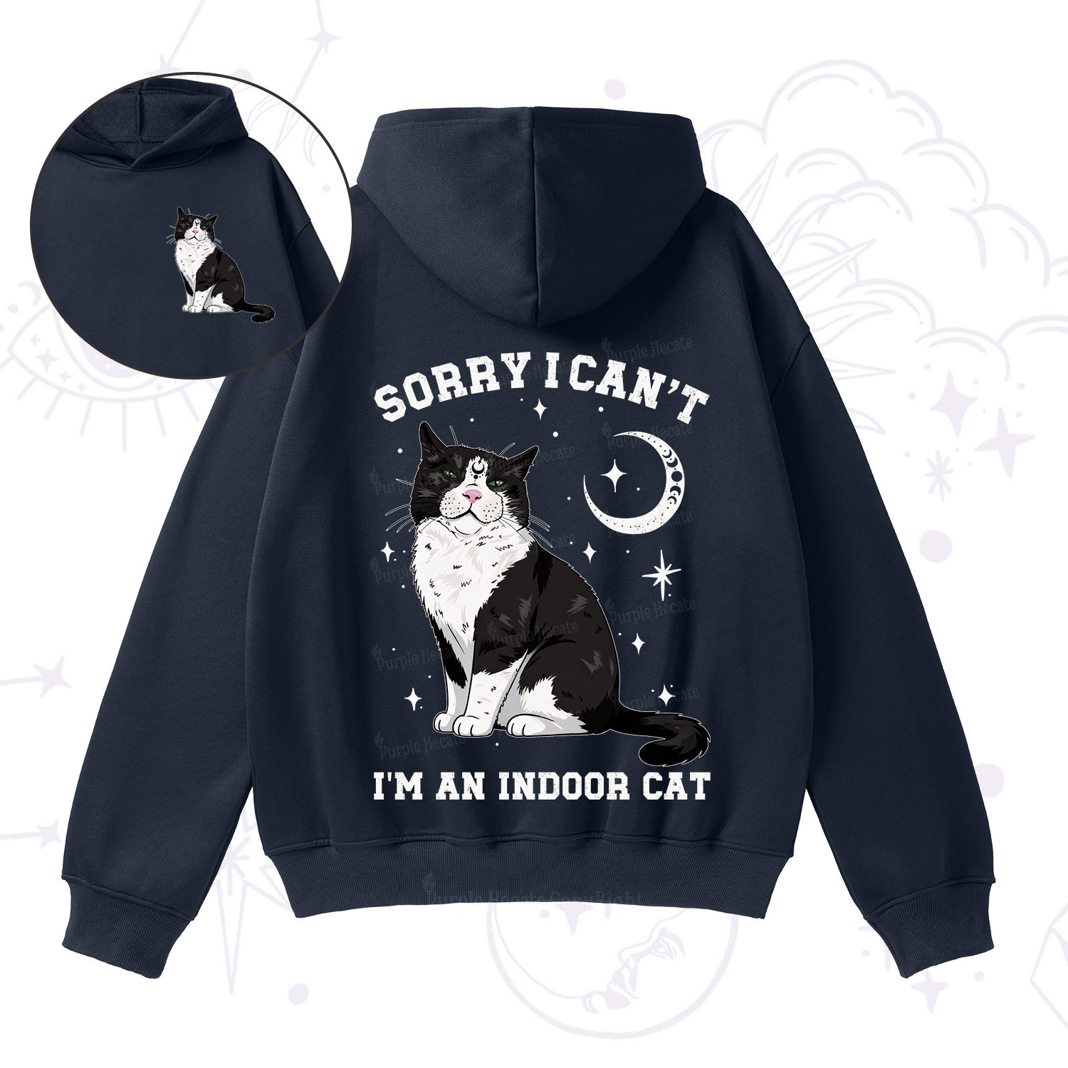 Purplehecate Sorry I Can't Go I'm an Indoor Cat Fleece Hoodie Suit