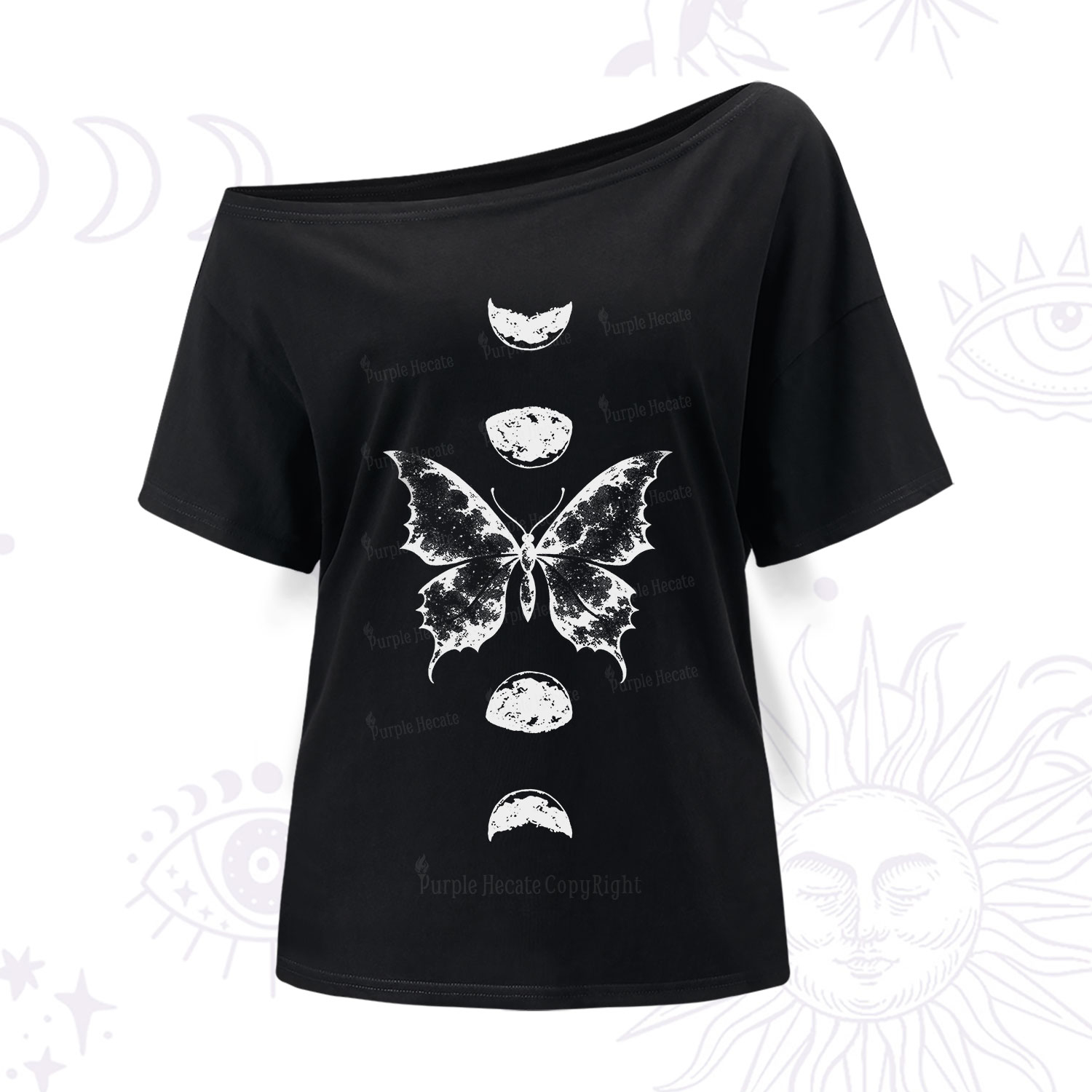 Purplehecate Lunar Butterfly Phases One Shoulder T-Shirt