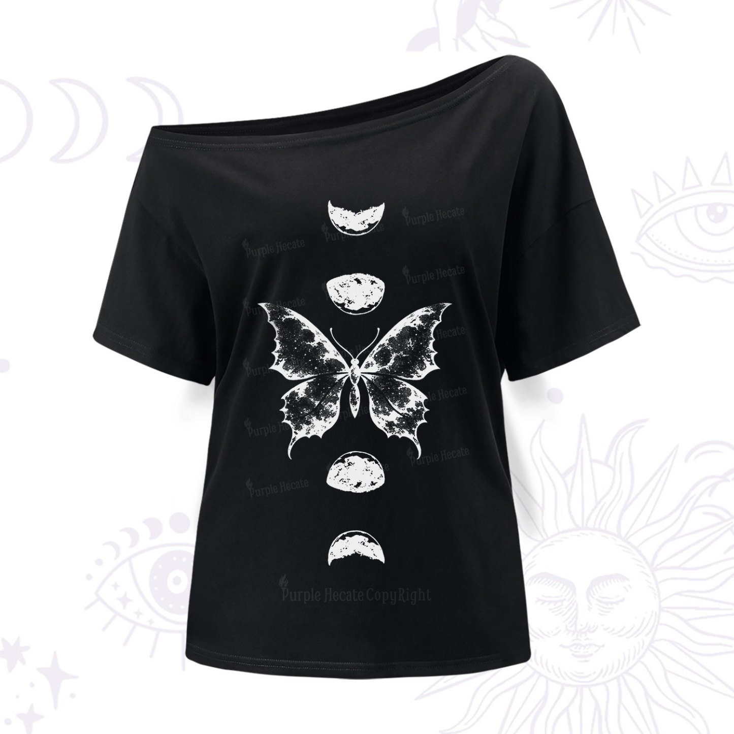 Purplehecate Lunar Moth Phases One Shoulder T-Shir