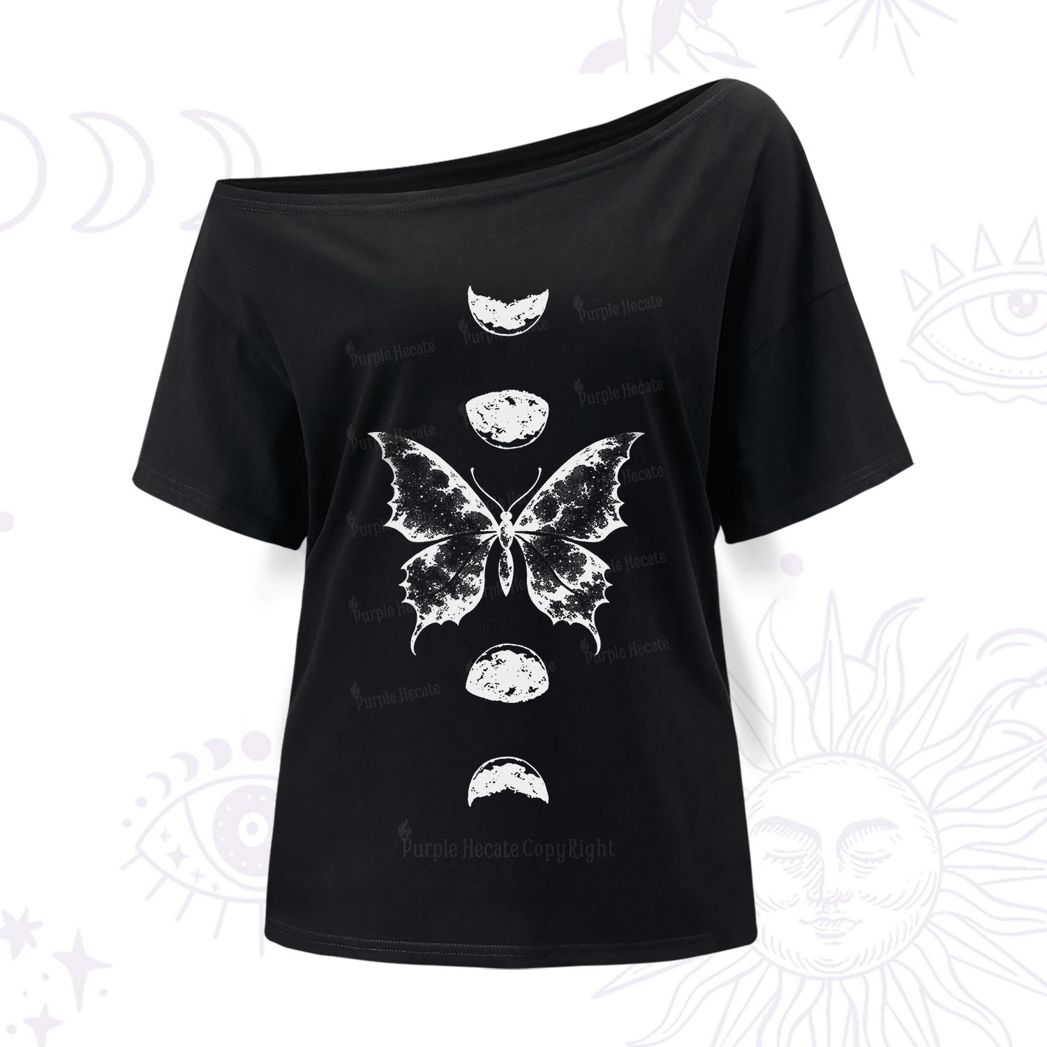 Purplehecate Lunar Moth Phases One Shoulder T-Shir