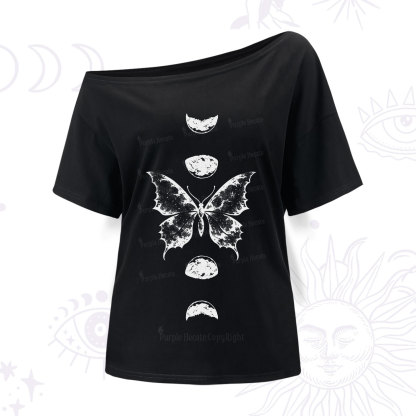 Purplehecate Lunar Butterfly Phases One Shoulder T-Shirt
