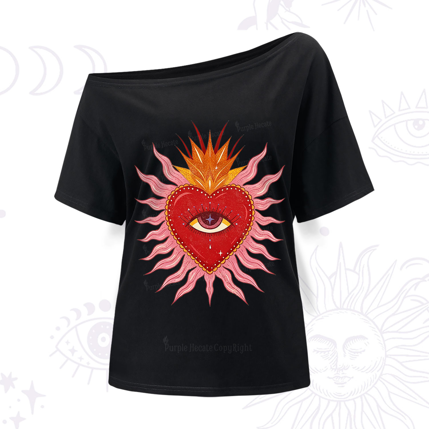 Purplehecate Sacred Flame Heart One Shoulder T-Shirt
