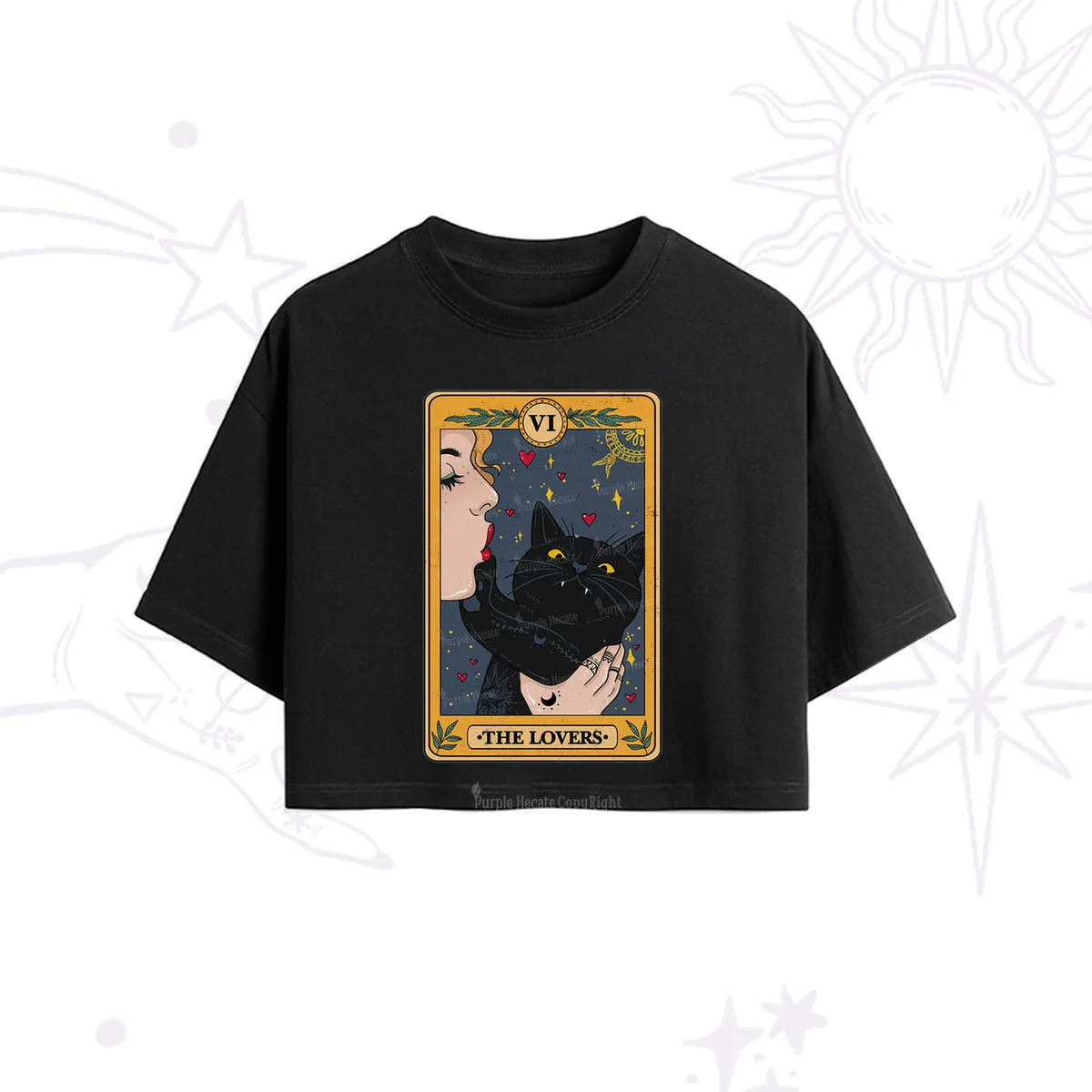 Purplehecate The Lovers Cat Tarot Crop T-Shirt