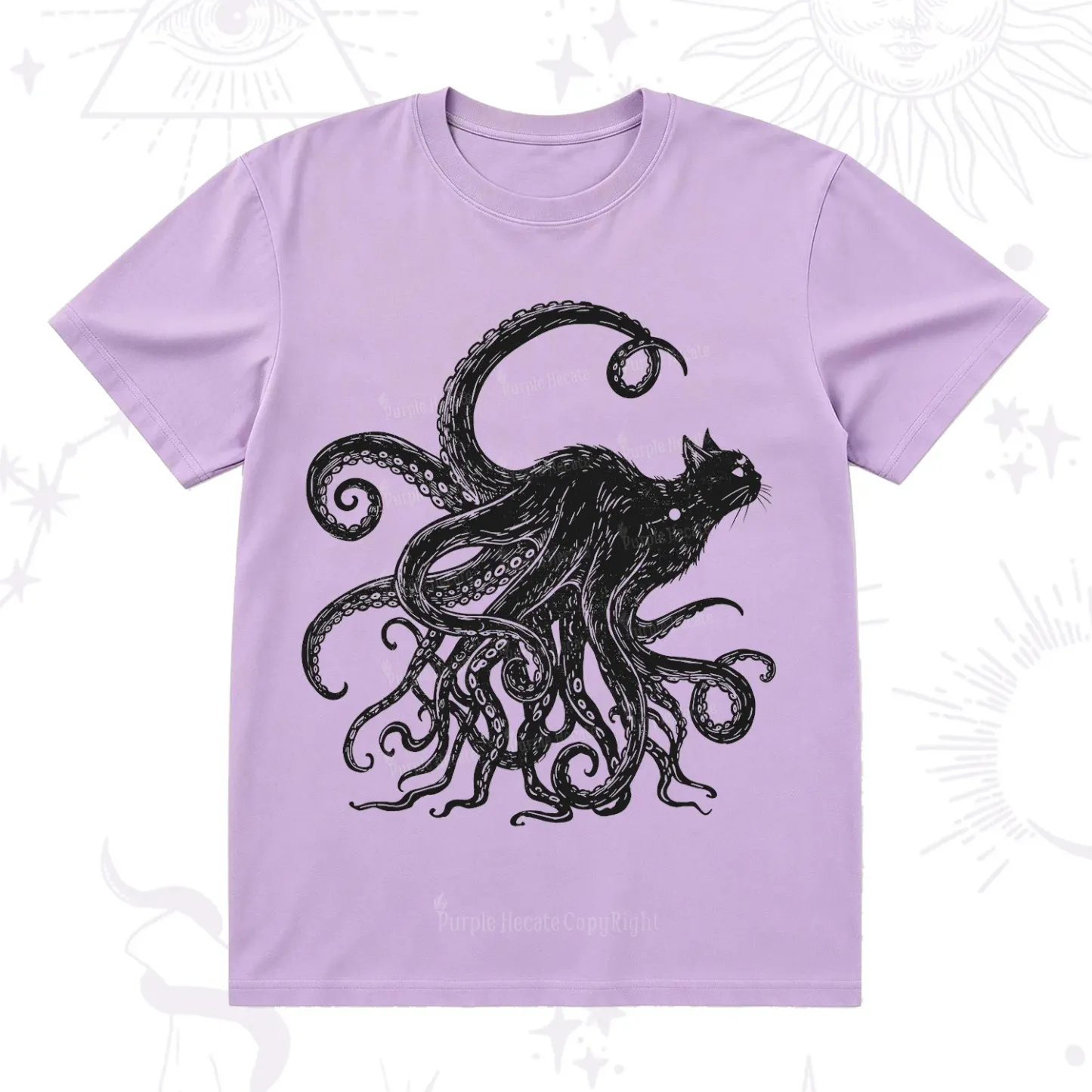 Purplehecate Black Cat with Octopus Tentacles T-Shirt