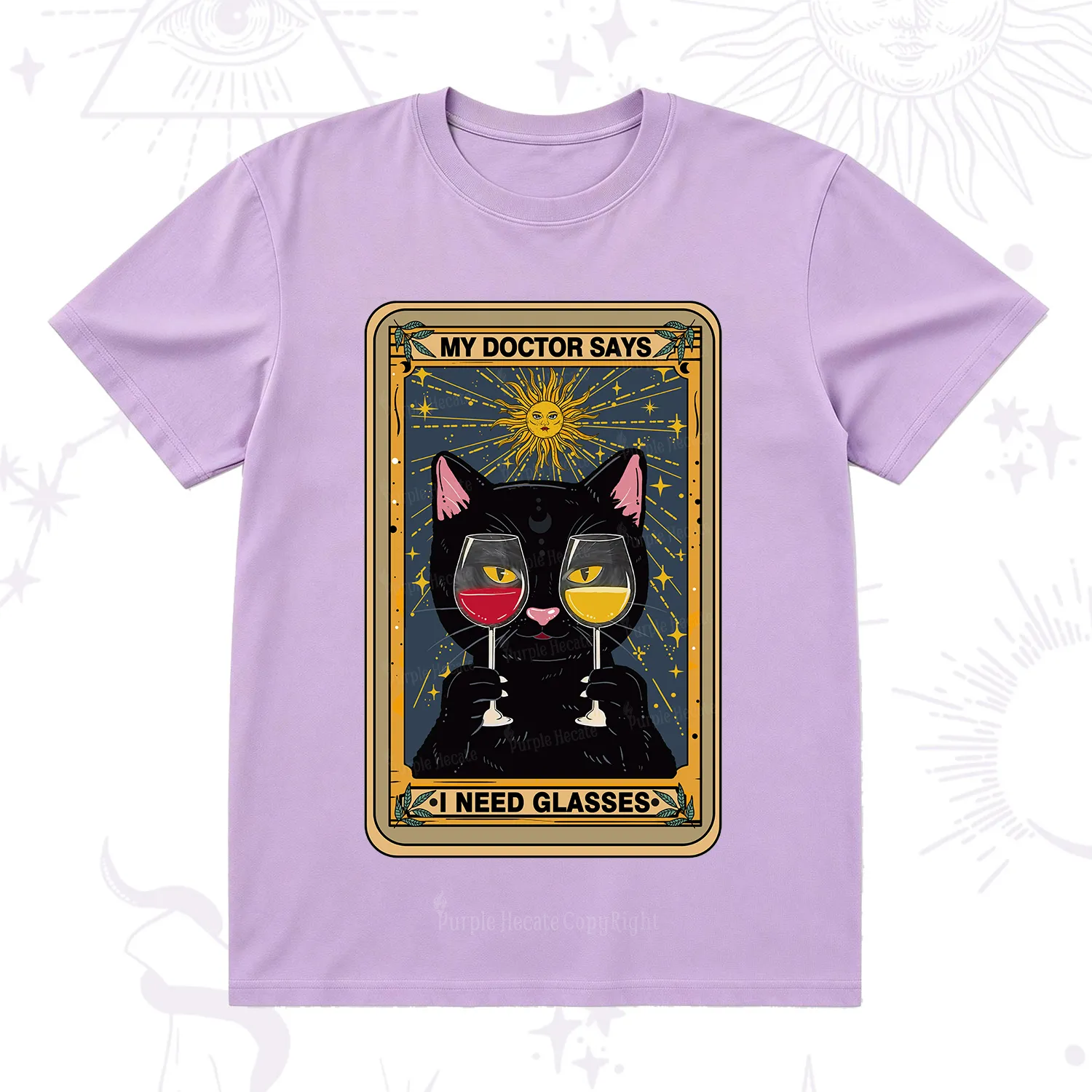 Purplehecate Funny Black Cat My Doctor Says I Need Glasses Tarot T-Shirt