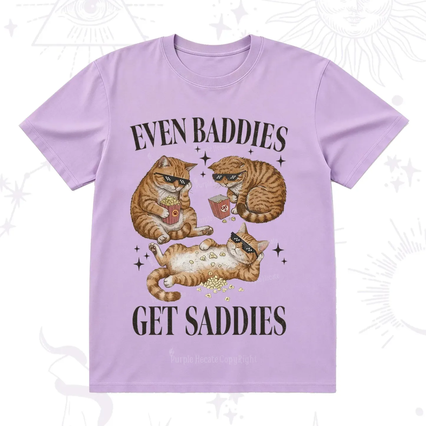 Purplehecate Even Baddies Get Saddies Funny Cat T-Shirt