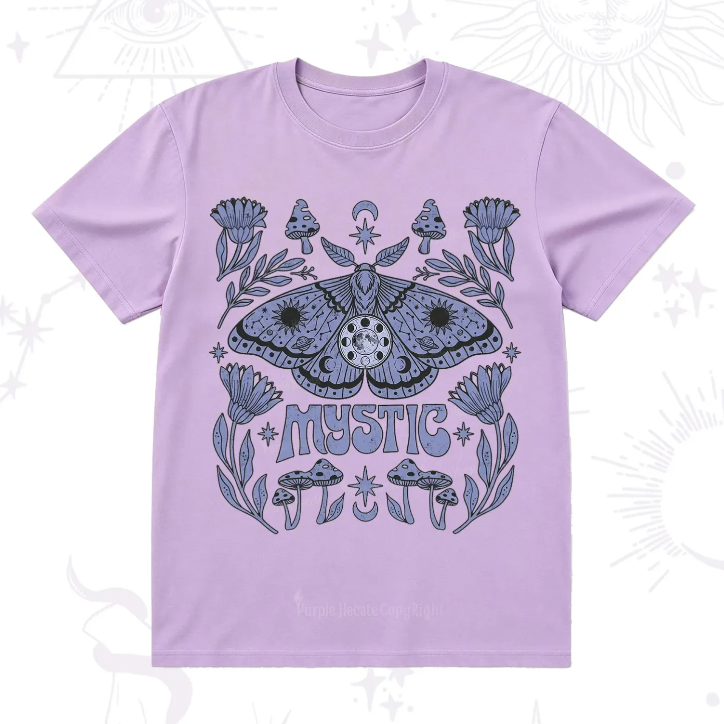 Purplehecate Celestial Moth Mushrooms T-Shirt