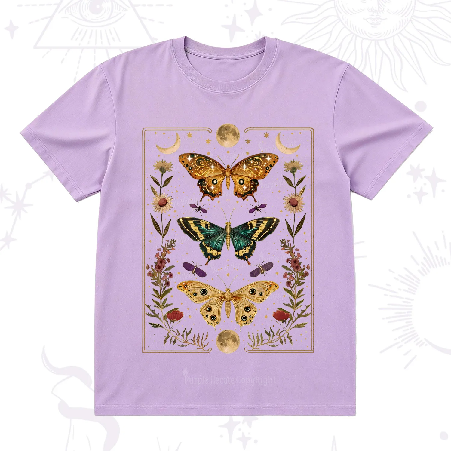 Purplehecate Sun and Moon Butterfly T-Shirt