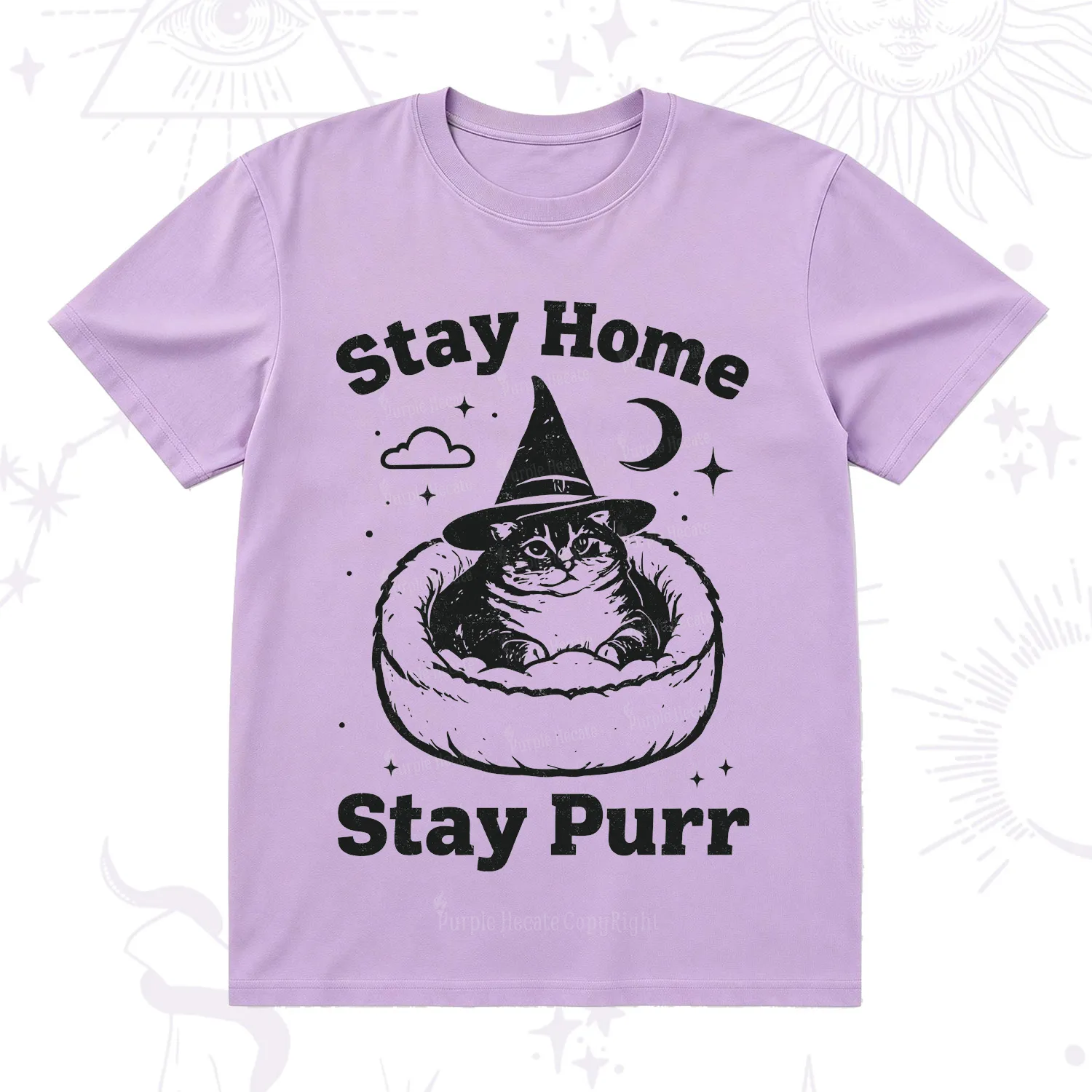 Purplehecate Stay Home Stay Purr Witch Cat T-Shirt