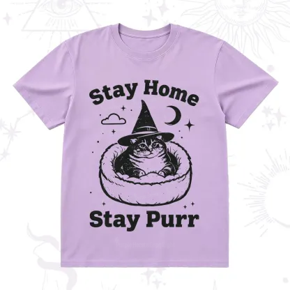Purplehecate Stay Home Stay Purr Witch Cat T-Shirt