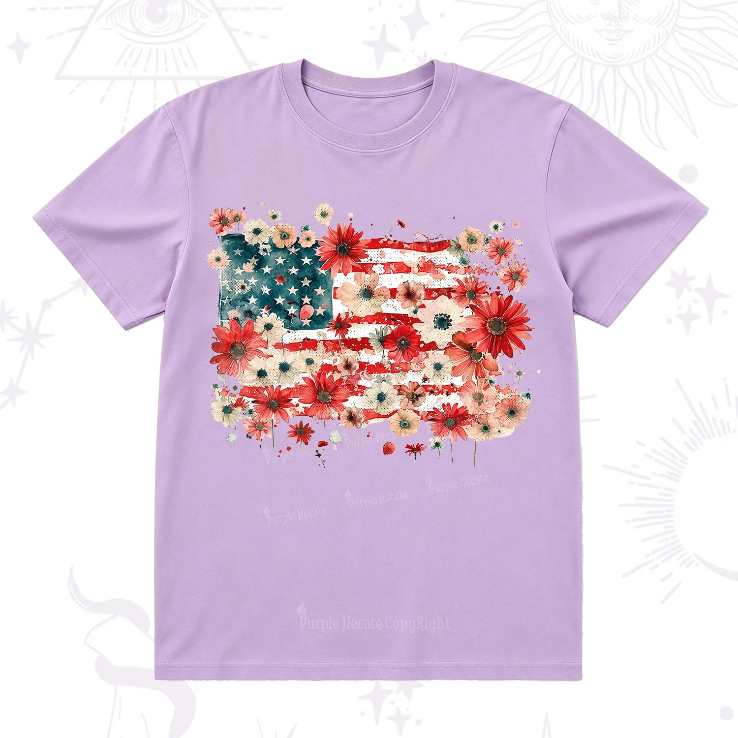 Purplehecate Floral American Flag T-Shirt