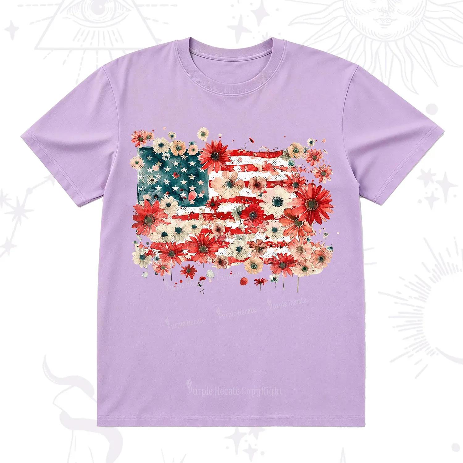 Purplehecate Floral American Flag T-Shirt