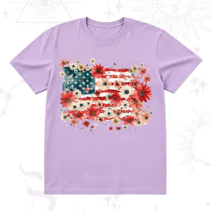 Purplehecate Floral American Flag T-Shirt