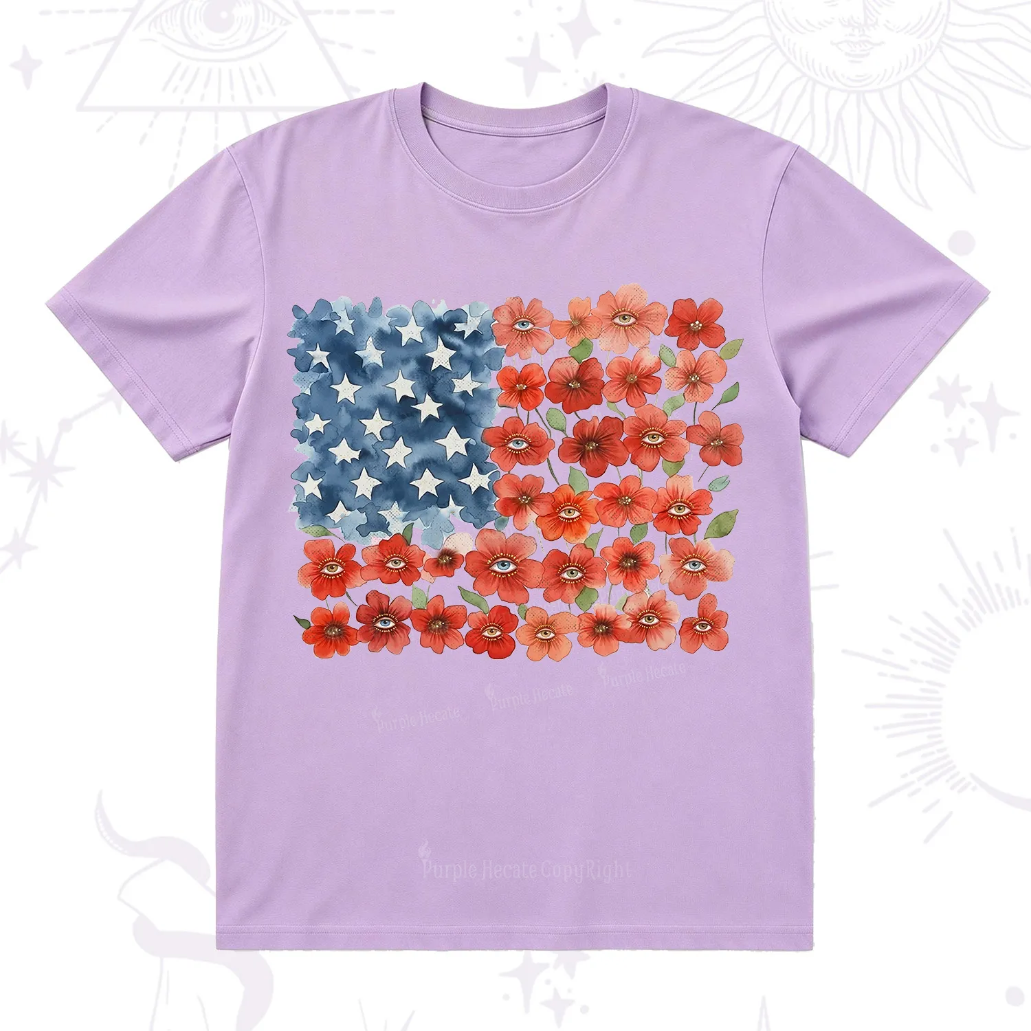 Purplehecate Floral Watercolor American Flag T-Shirt