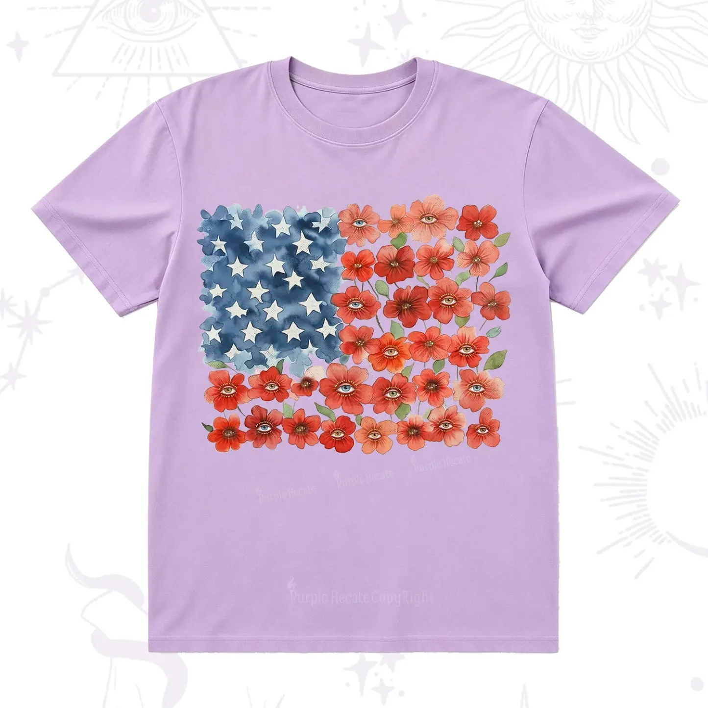 Purplehecate Floral Watercolor American Flag T-Shirt