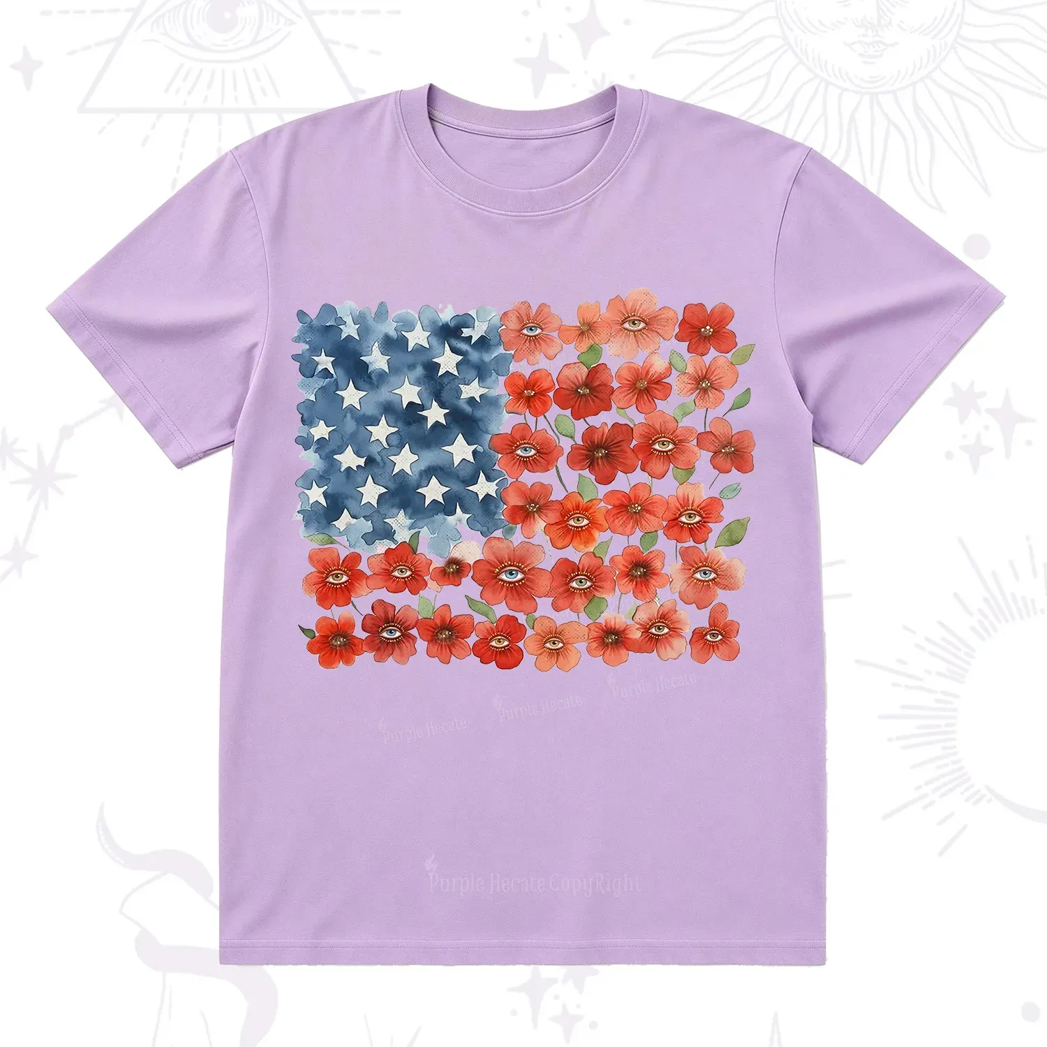 Purplehecate Floral Watercolor American Flag T-Shirt