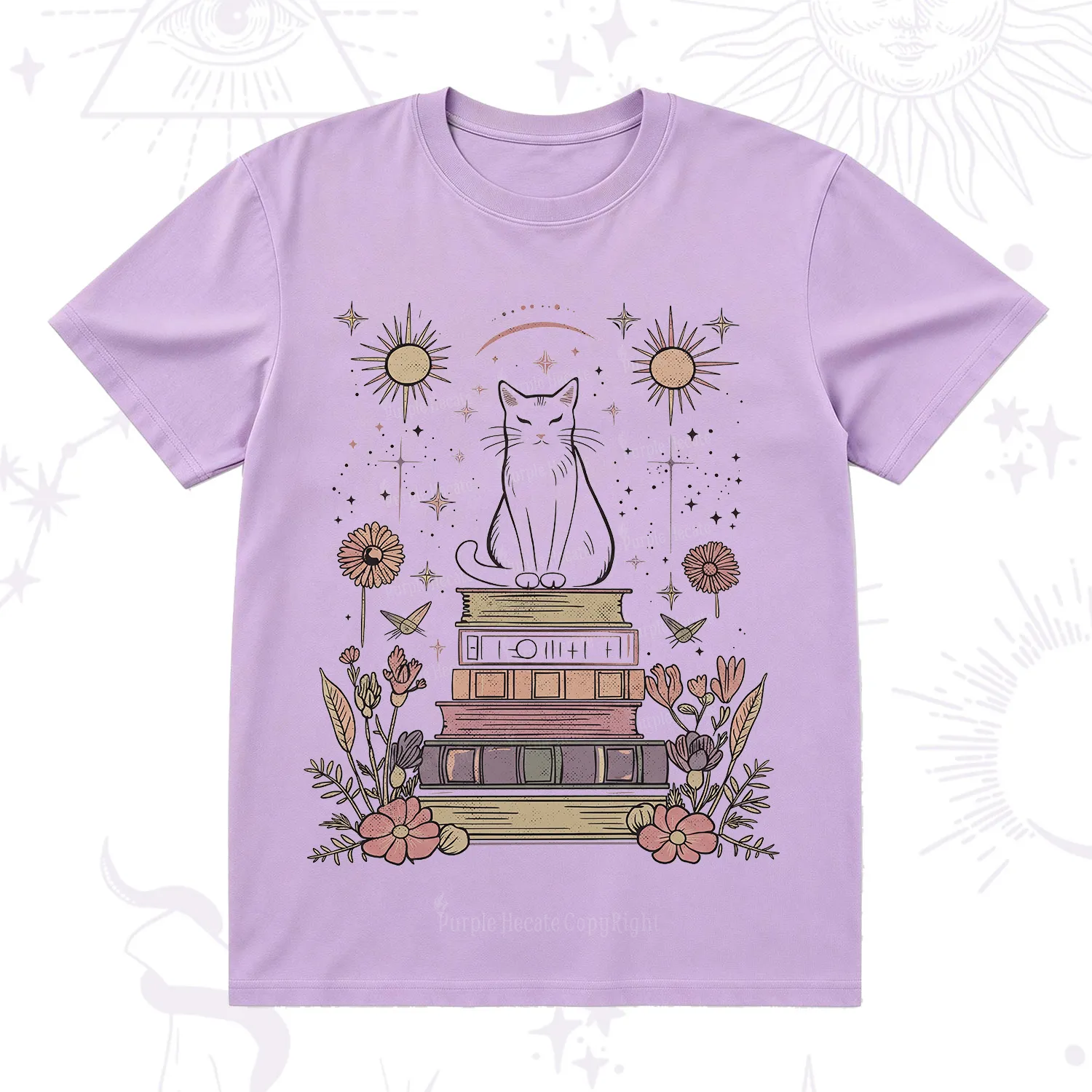 Purplehecate Mystical Cat Reading a Witchy Book T-Shirt