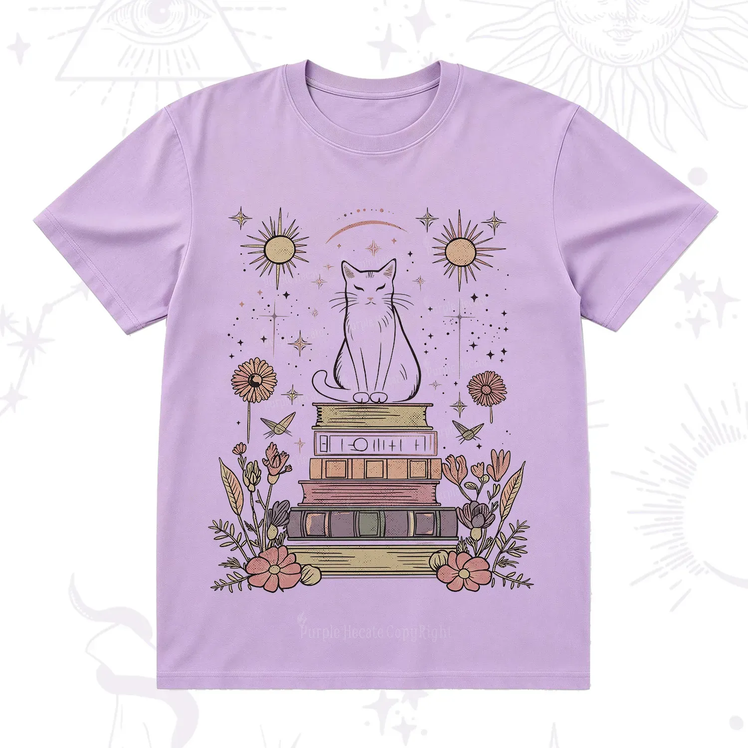 Purplehecate Mystical Cat Reading a Witchy Book T-Shirt