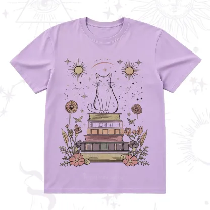 Purplehecate Mystical Cat Reading a Witchy Book T-Shirt
