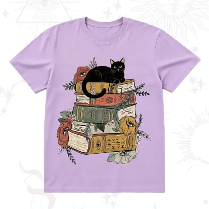 Purplehecate Black Cat on Books T-Shirt