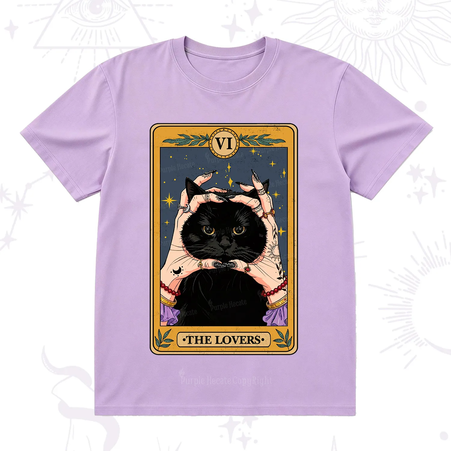 Purplehecate Black Cat The Lovers Tarot Card T-Shirt