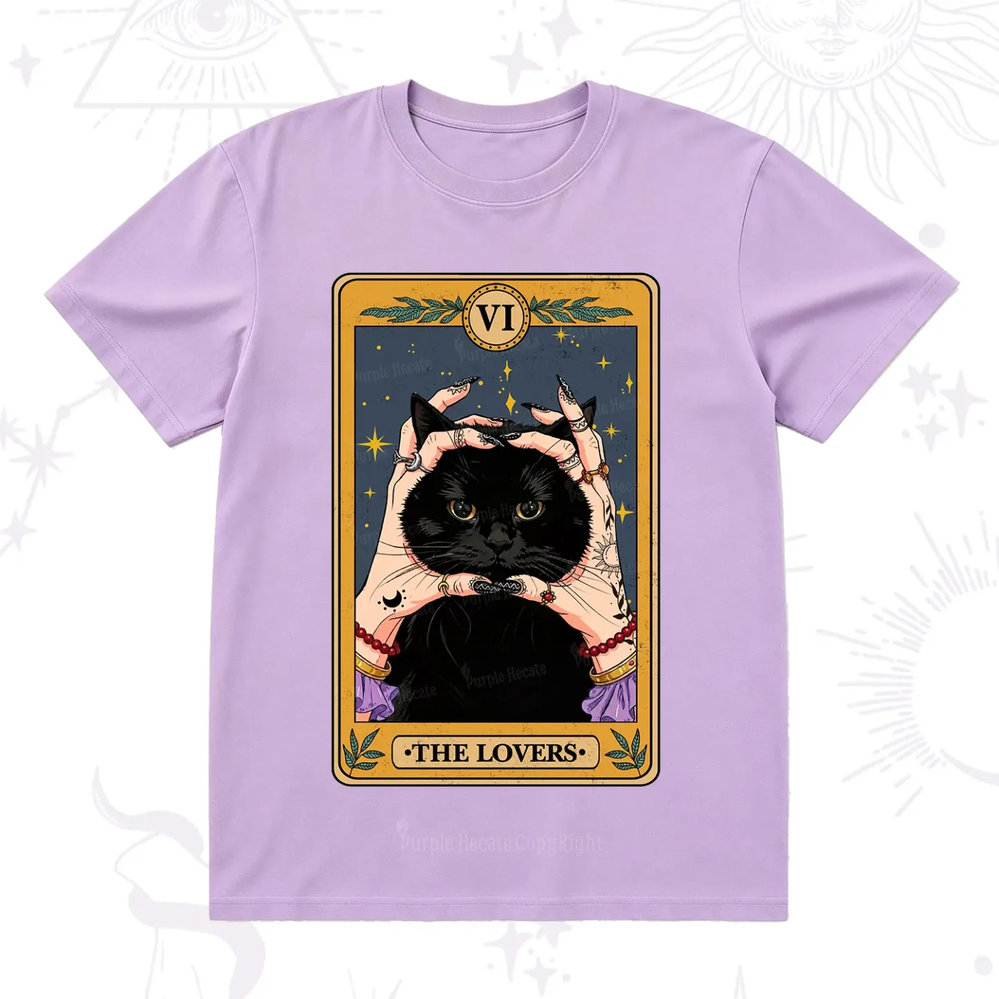 Purplehecate Black Cat The Lovers Tarot Card T-Shirt