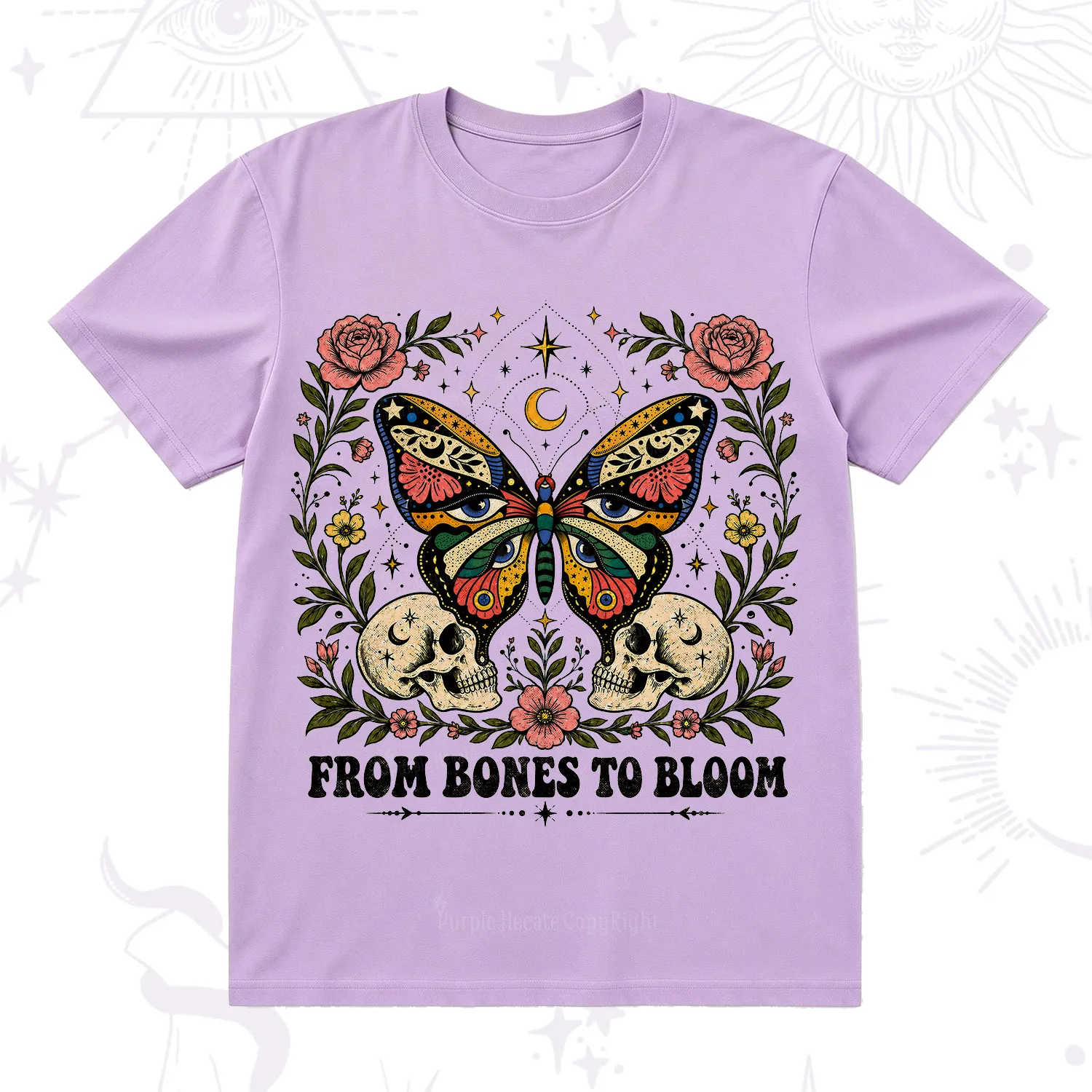 Purplehecate From Bones to Bloom Butterfly T-Shirt