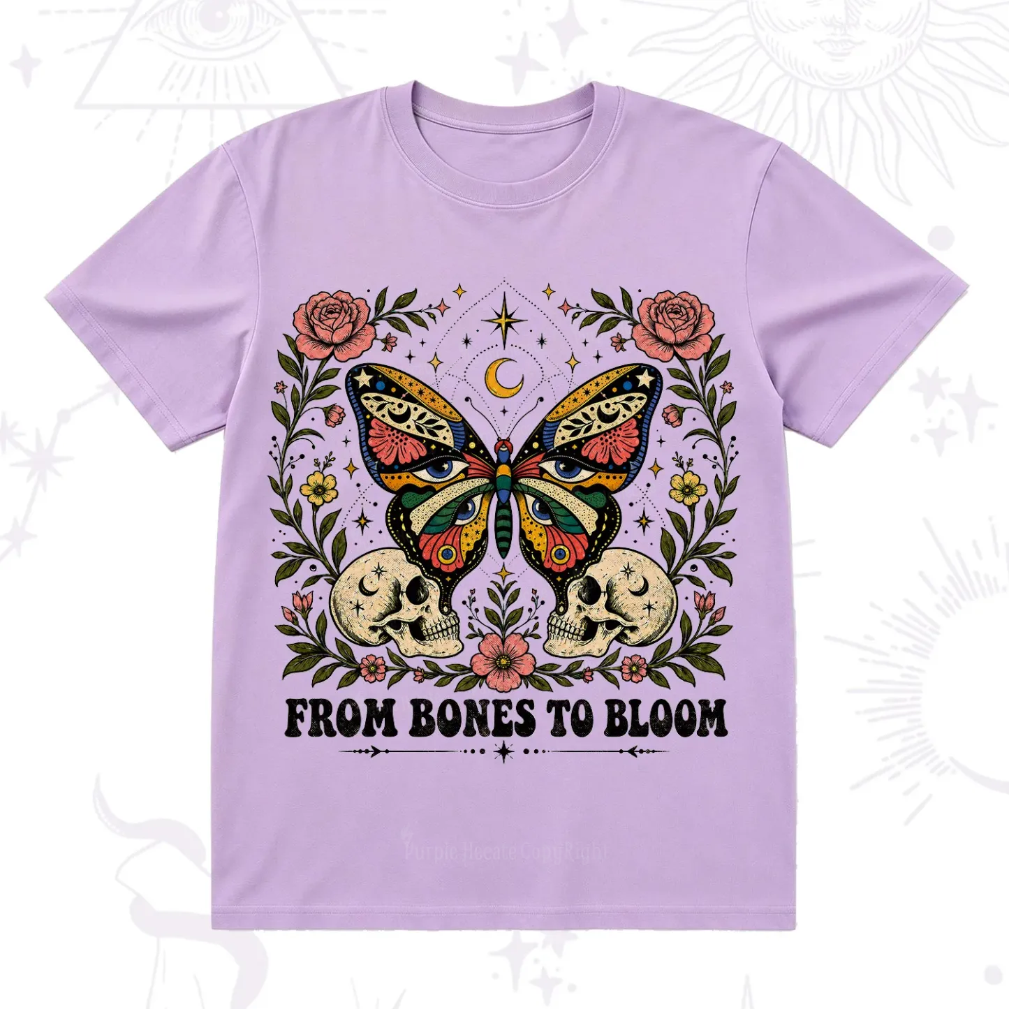Purplehecate From Bones to Bloom Butterfly T-Shirt