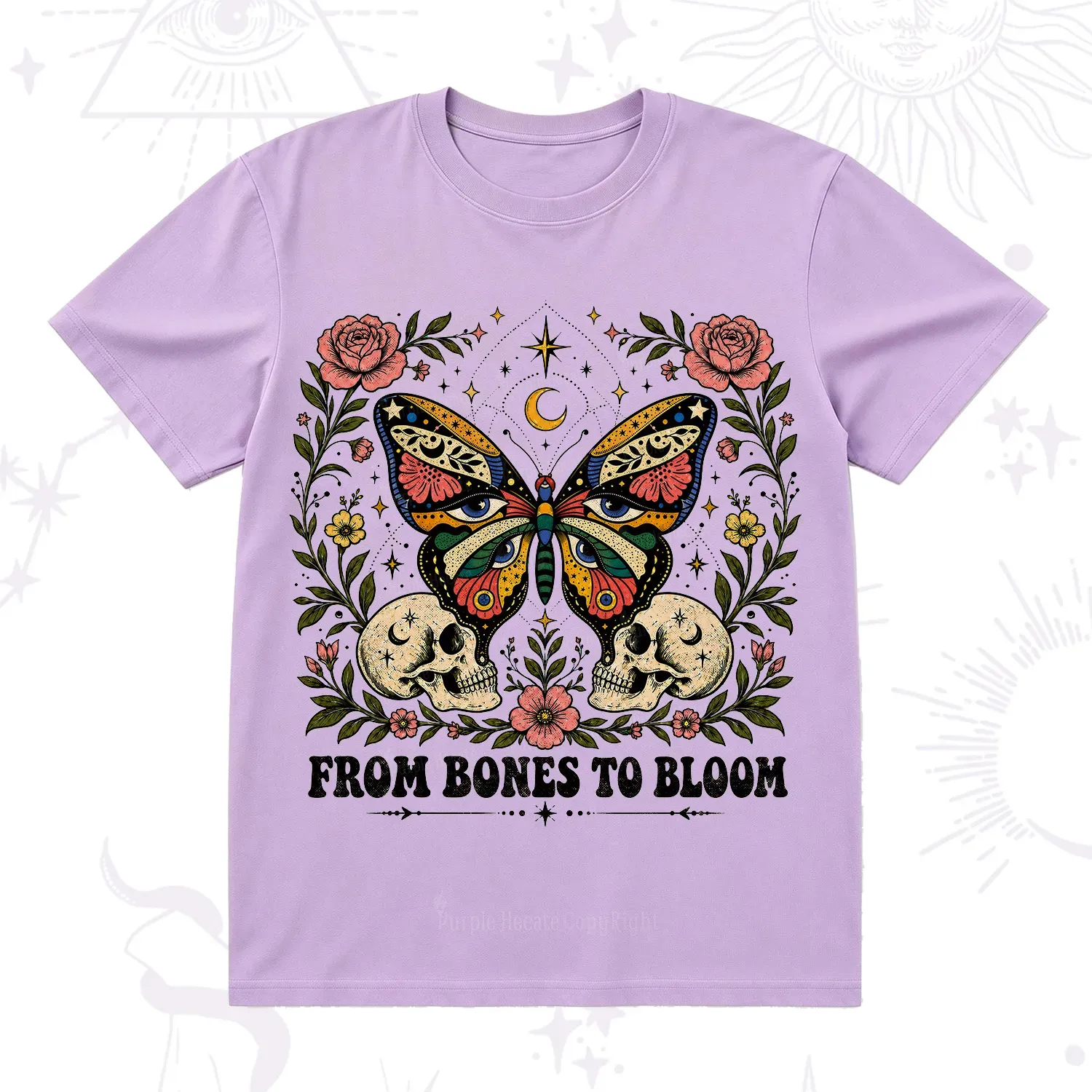 Purplehecate From Bones to Bloom Butterfly T-Shirt