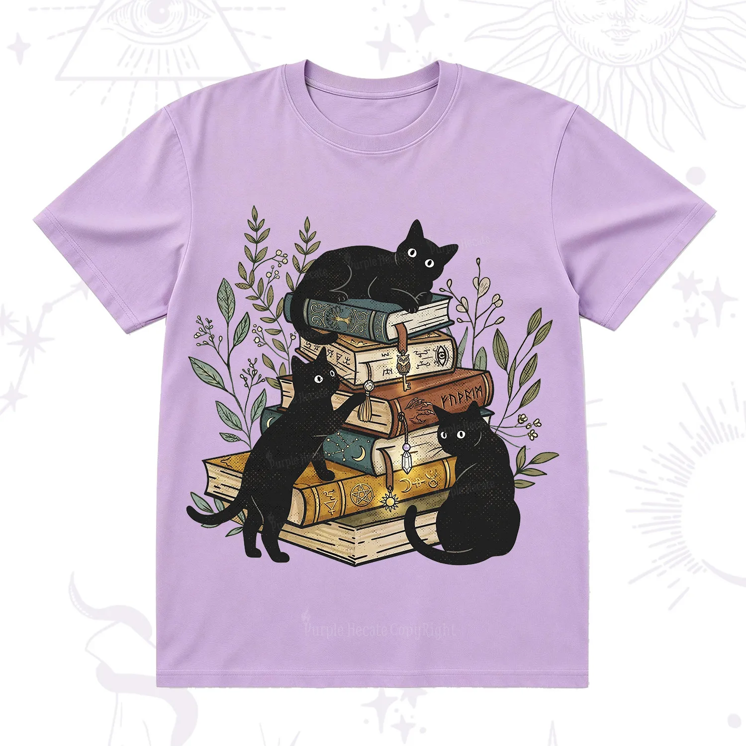 Purplehecate Enchanted Library Three Black Cats T-Shirt