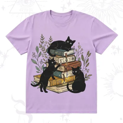 Purplehecate Enchanted Library Three Black Cats T-Shirt