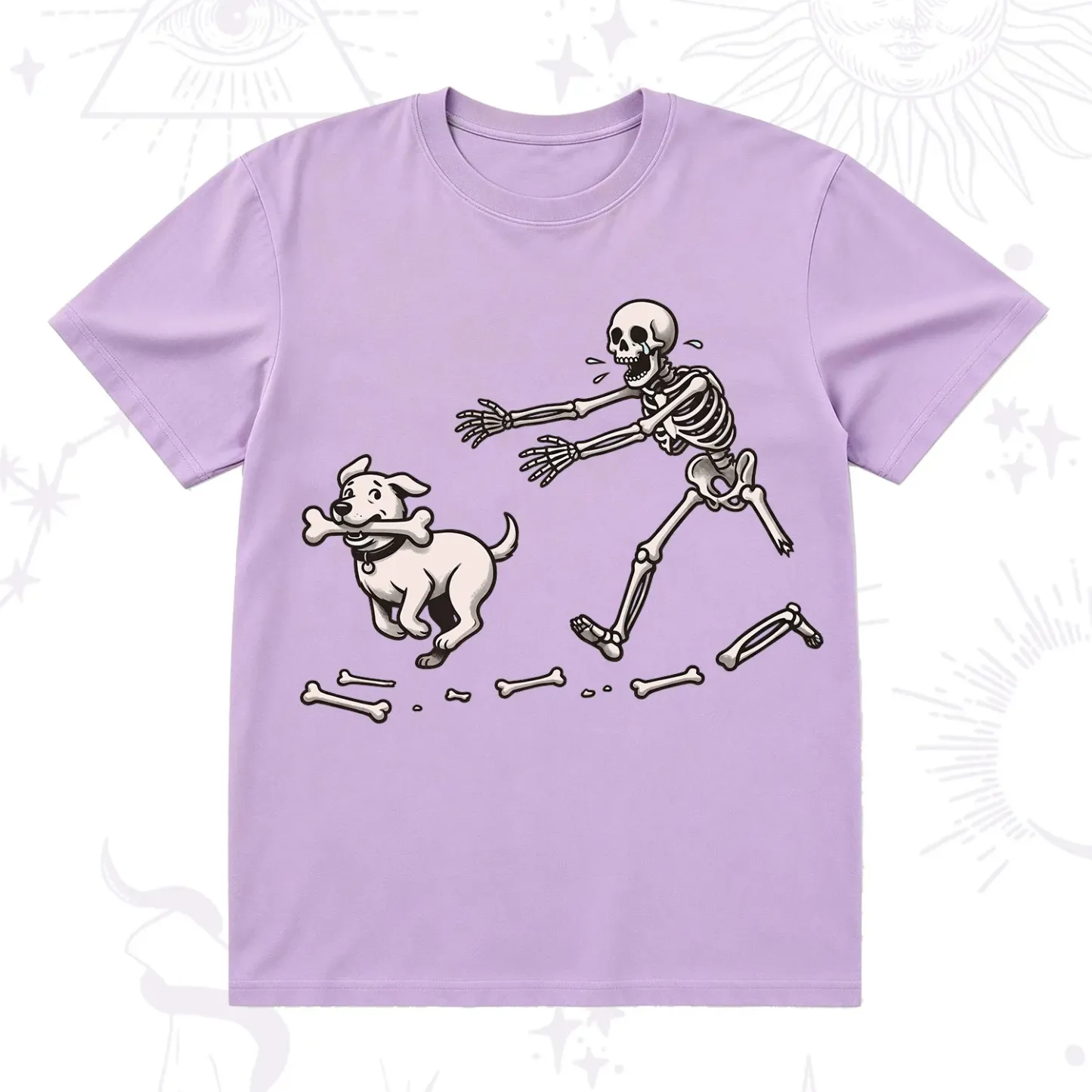 Purplehecate Halloween Skeleton Chasing Dog T-Shirt