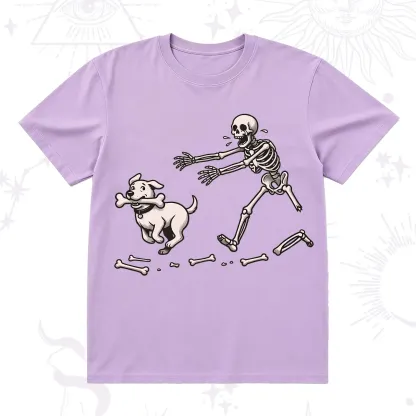Purplehecate Halloween Skeleton Chasing Dog T-Shirt