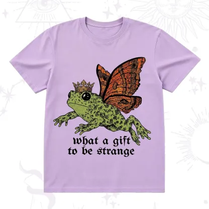Purplehecate What a Gift to Be Strange Cat Frog T-Shirt