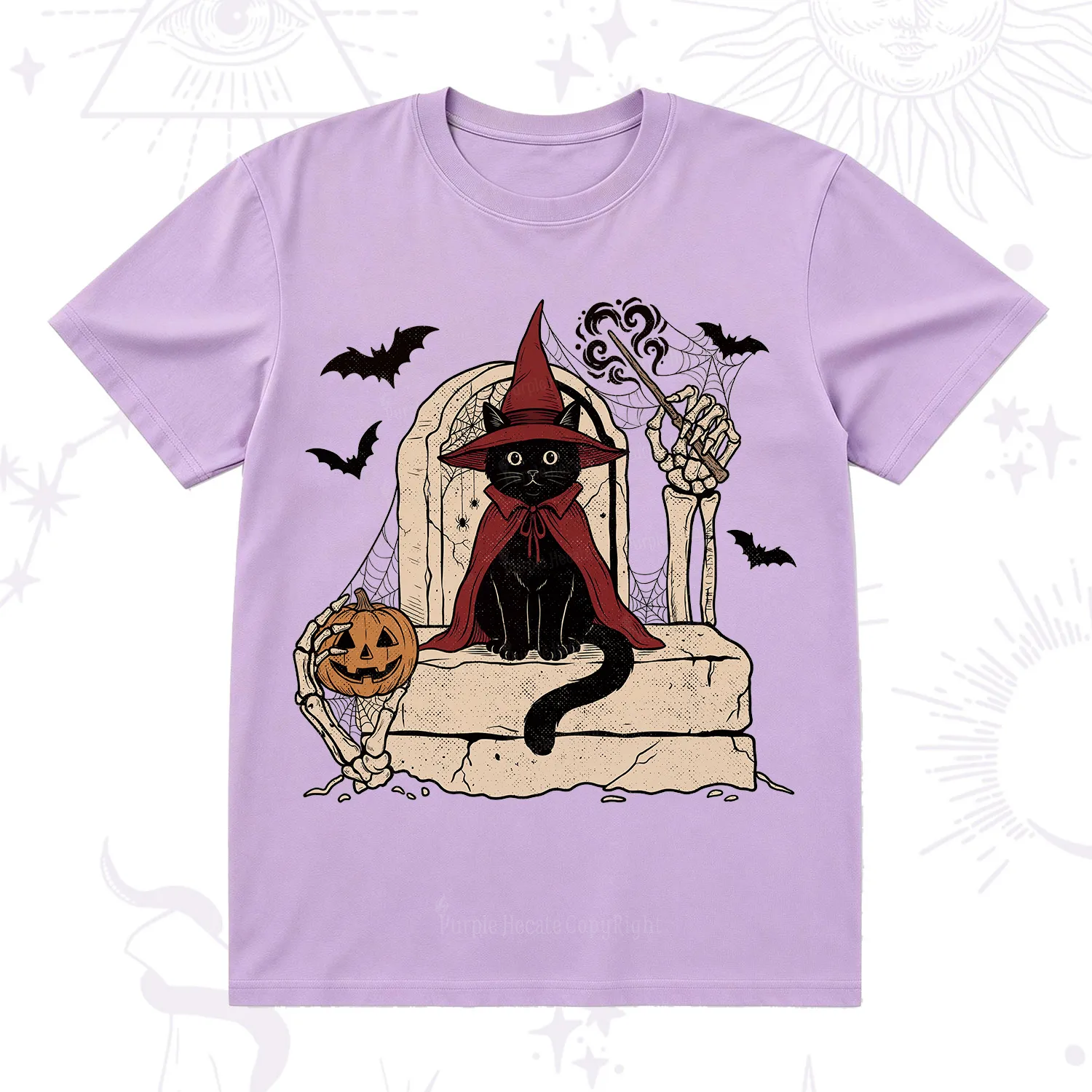 Purplehecate Wizard Black Cat on the Tombstone Halloween T-Shirt