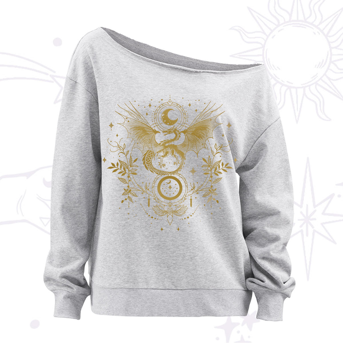 Purplehecate Celestial Dragon Moon Phase Off The Shoulder Sweatshirt