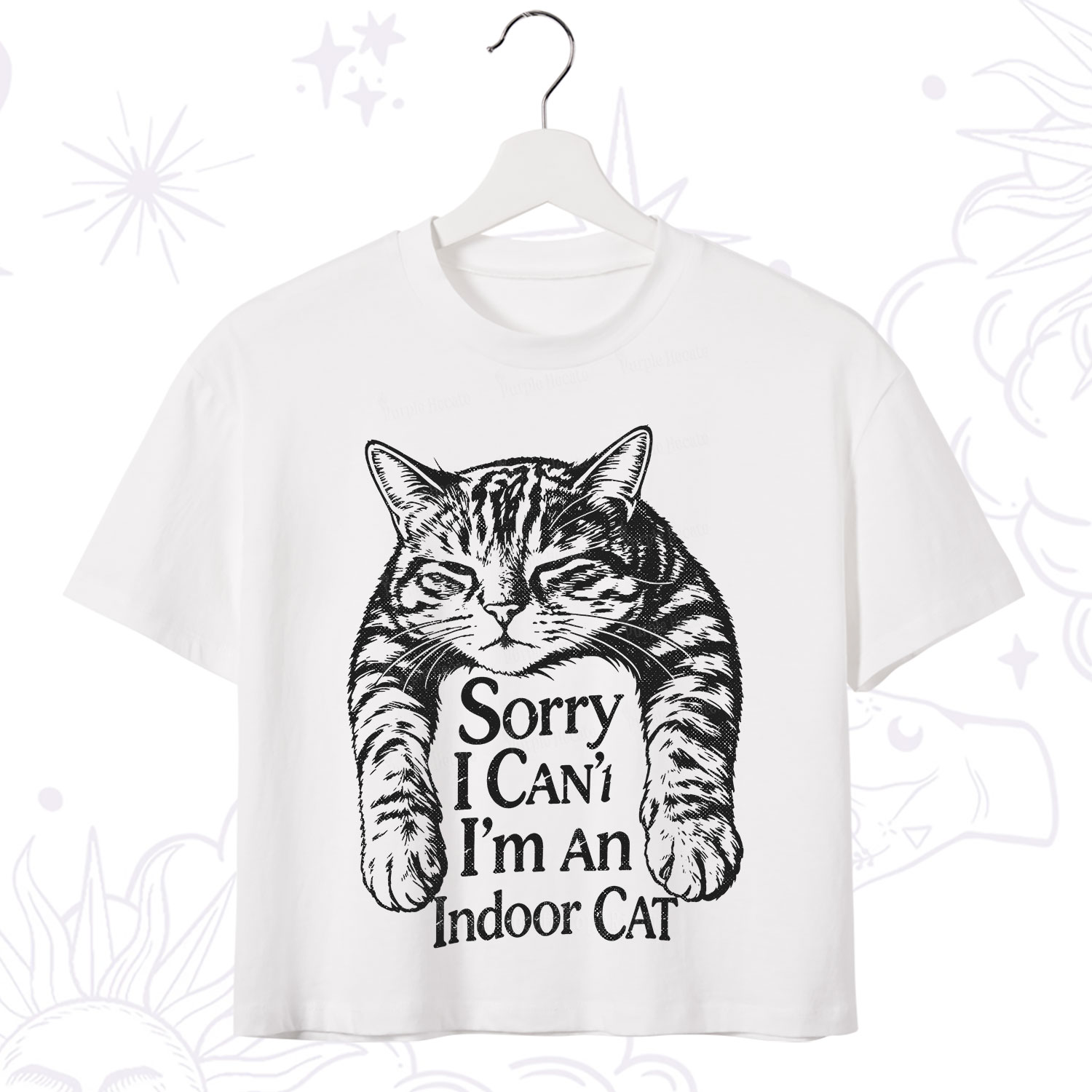 Purplehecate Sorry I Can't Go I'm an Indoor Cat Crop T-Shirt